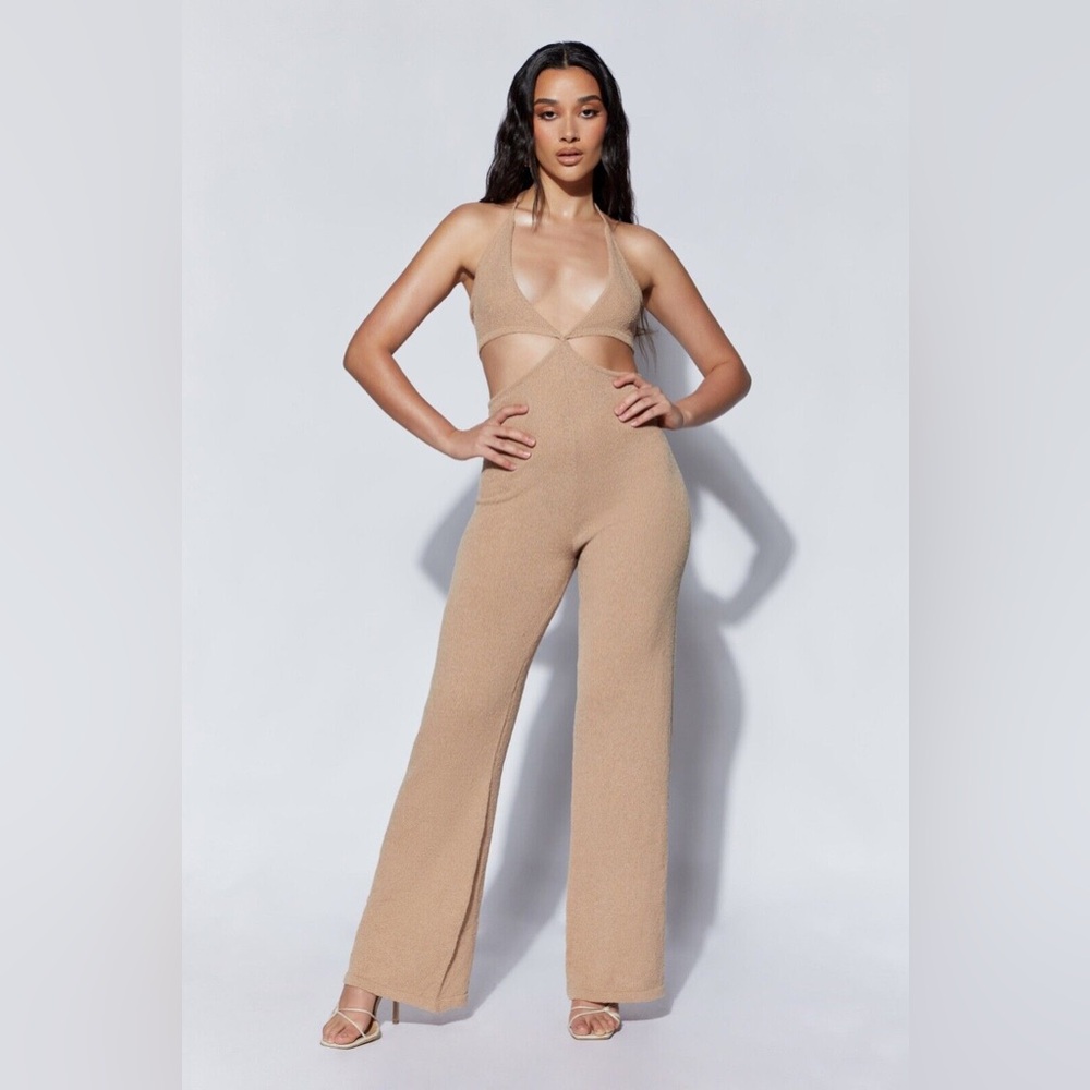 NWT Meshki Ayla Towelling Cut Out Jumpsuit in Clay